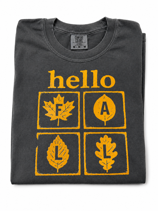 Hello Fall Shirt Comfort Colors Fall T-Shirt Autumn Graphic Tee Pumpkin Season Shirt Cozy Fall Leaves Tee Thanksgiving Shirt Fall Outfit