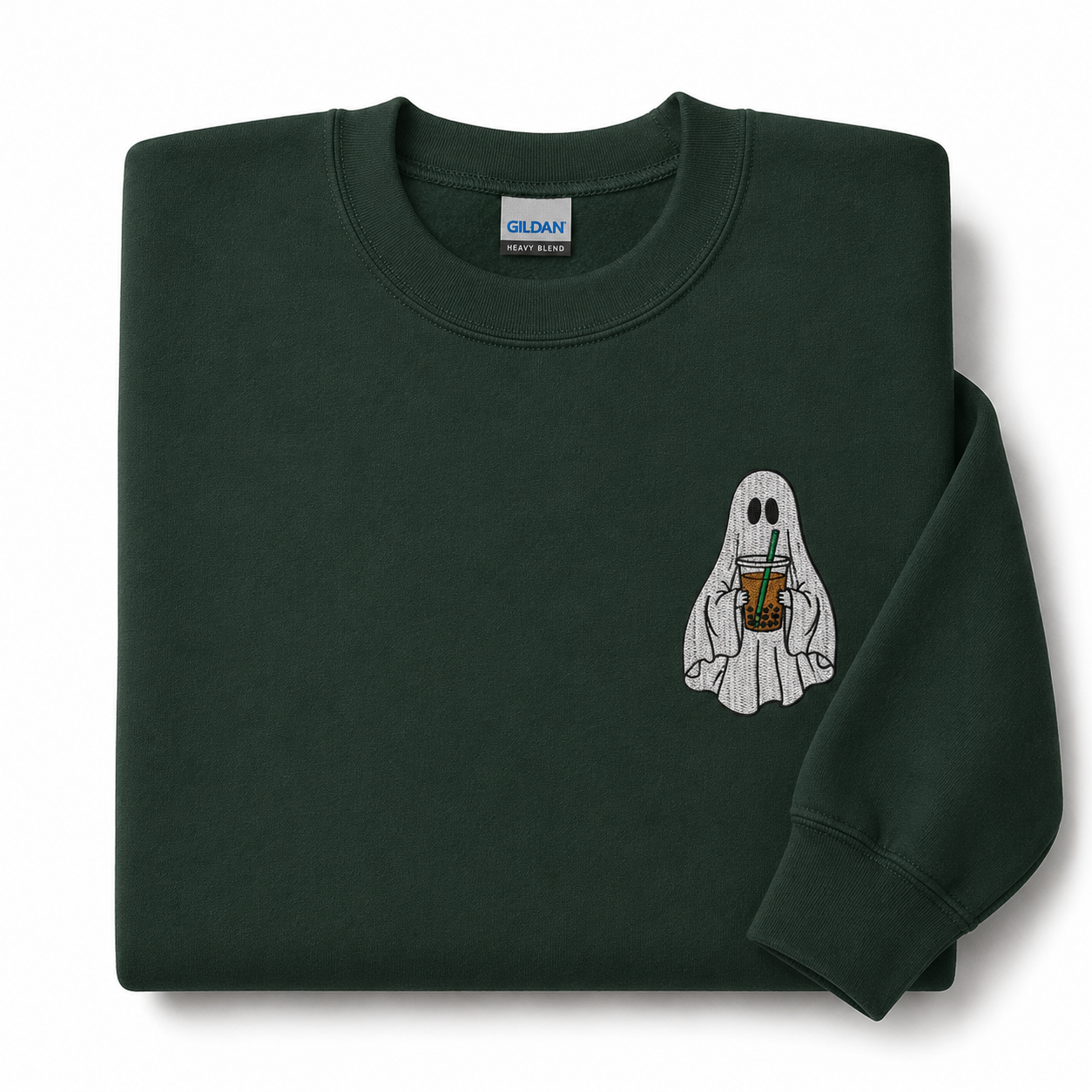 Ghost Coffee Embroidered Sweatshirt Cute Fall Crewneck Spooky Season Sweatshirt Coffee Lover Gift Halloween Embroidered Pullover Cozy Autumn Sweatshirt
