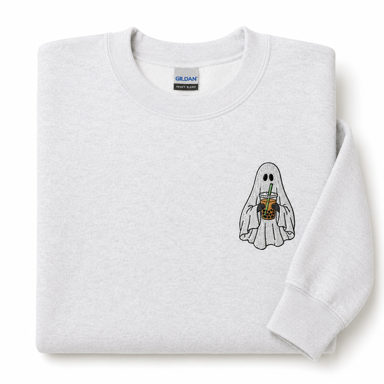 Ghost Coffee Embroidered Sweatshirt Cute Fall Crewneck Spooky Season Sweatshirt Coffee Lover Gift Halloween Embroidered Pullover Cozy Autumn Sweatshirt
