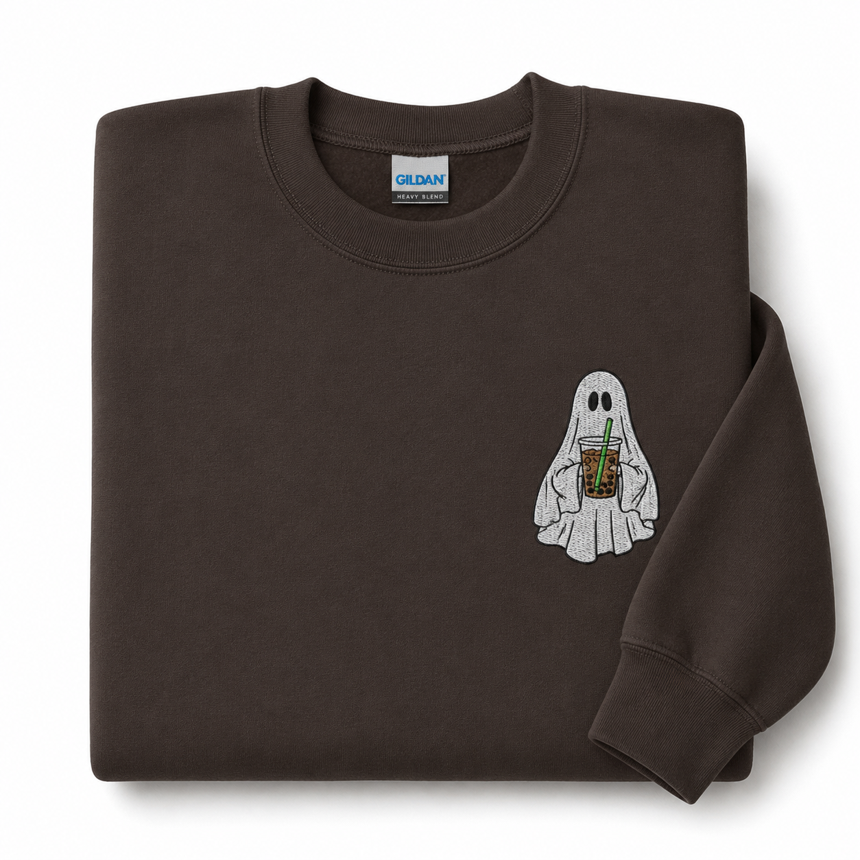 Ghost Coffee Embroidered Sweatshirt Cute Fall Crewneck Spooky Season Sweatshirt Coffee Lover Gift Halloween Embroidered Pullover Cozy Autumn Sweatshirt