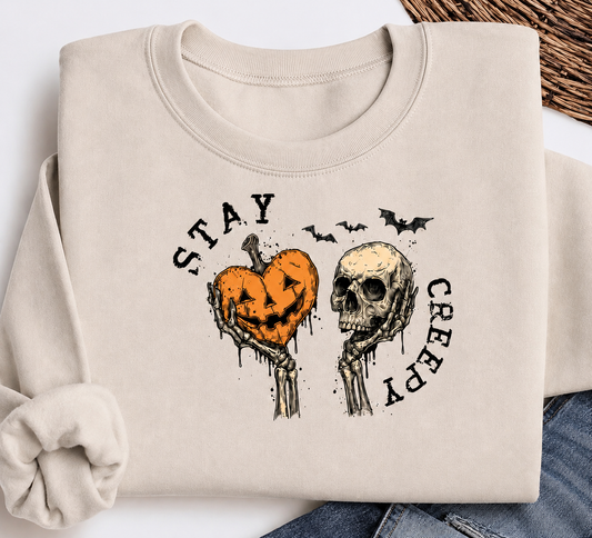 Skeleton Hand Retro Grunge Graphic Sweatshirt with Dripping Heart Design, Cotton Blend Halloween