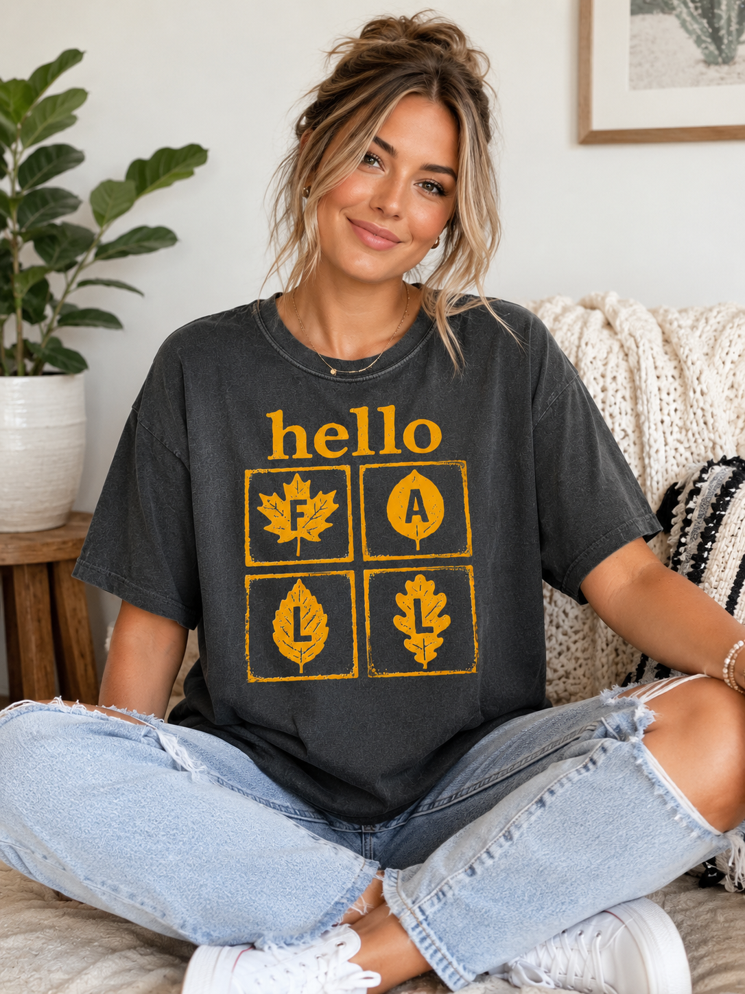 Hello Fall Shirt Comfort Colors Fall T-Shirt Autumn Graphic Tee Pumpkin Season Shirt Cozy Fall Leaves Tee Thanksgiving Shirt Fall Outfit