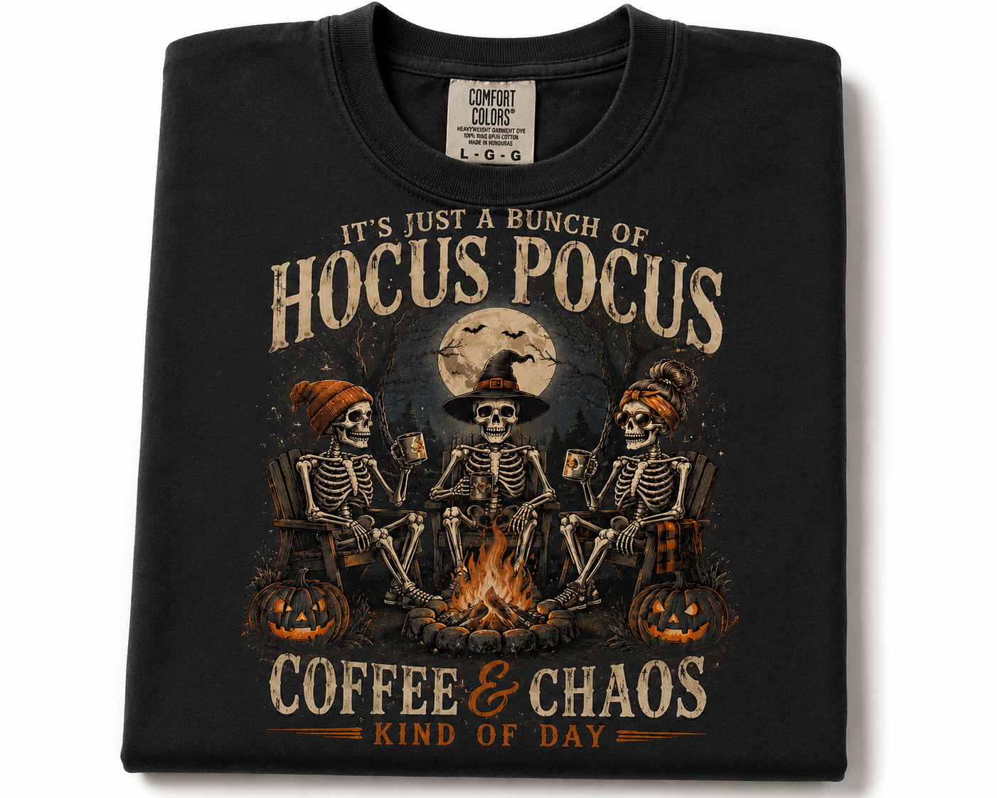 It’s just a bunch of hocus pocus coffee and chaos Halloween comfort colors t-shirt￼