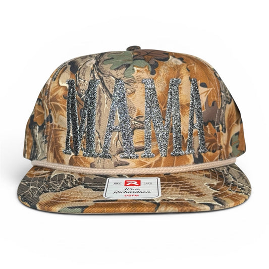MAMA Glitter Embroidered Camo Richardson Rope Hat Premium Snapback Sparkle Stitch Mom Hat