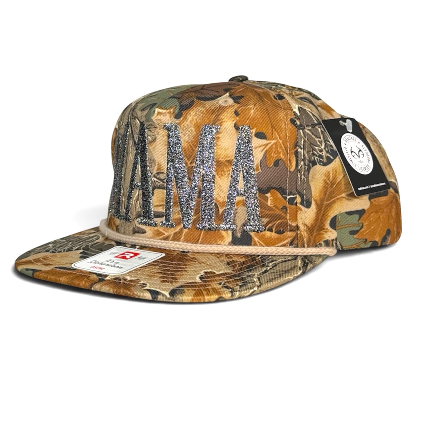 MAMA Glitter Embroidered Camo Richardson Rope Hat Premium Snapback Sparkle Stitch Mom Hat