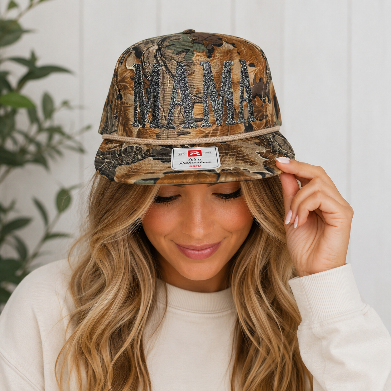 MAMA Glitter Embroidered Camo Richardson Rope Hat Premium Snapback Sparkle Stitch Mom Hat