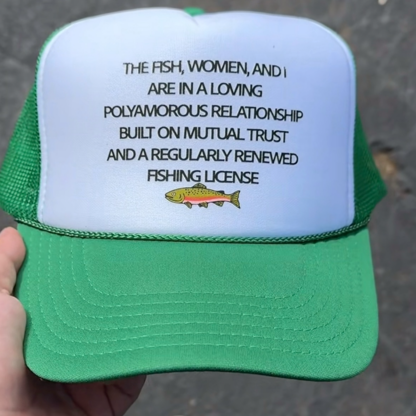 The fish women and I are loving printed mesh trucker SnapBack hat